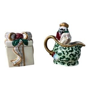 Avon St. Nicholas Sugar and Creamer Set Hand Painted Ceramic Christmas New